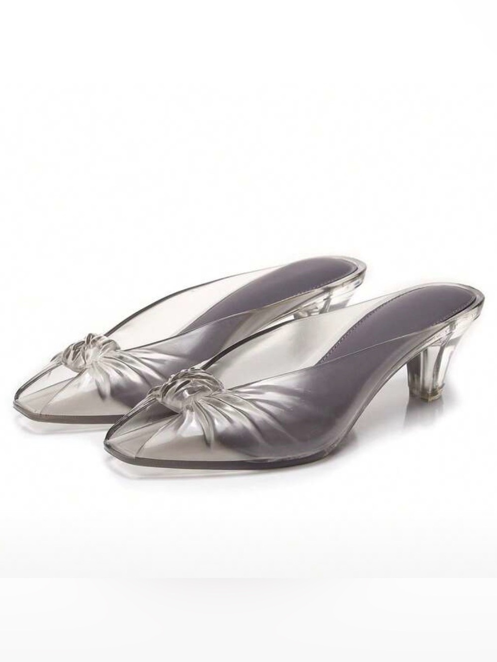 Clear Cinderella Kitten Heel Mule - Transparent Grey